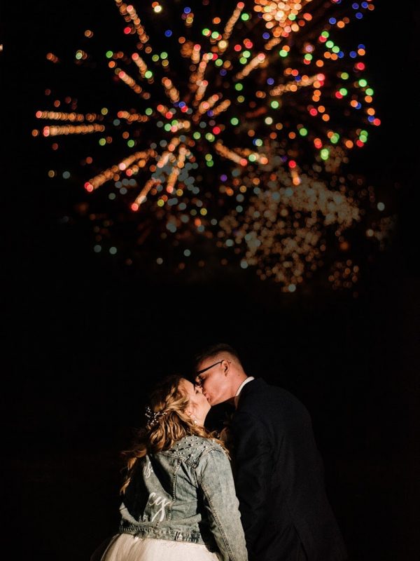 Firework Kiss on wedding day