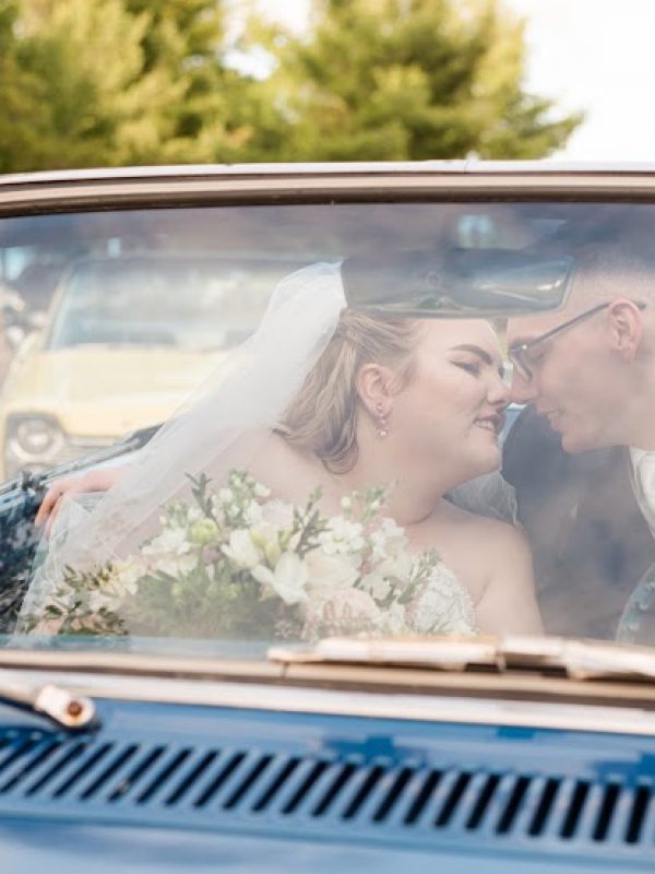 Vintage Car with Wedding Couple
