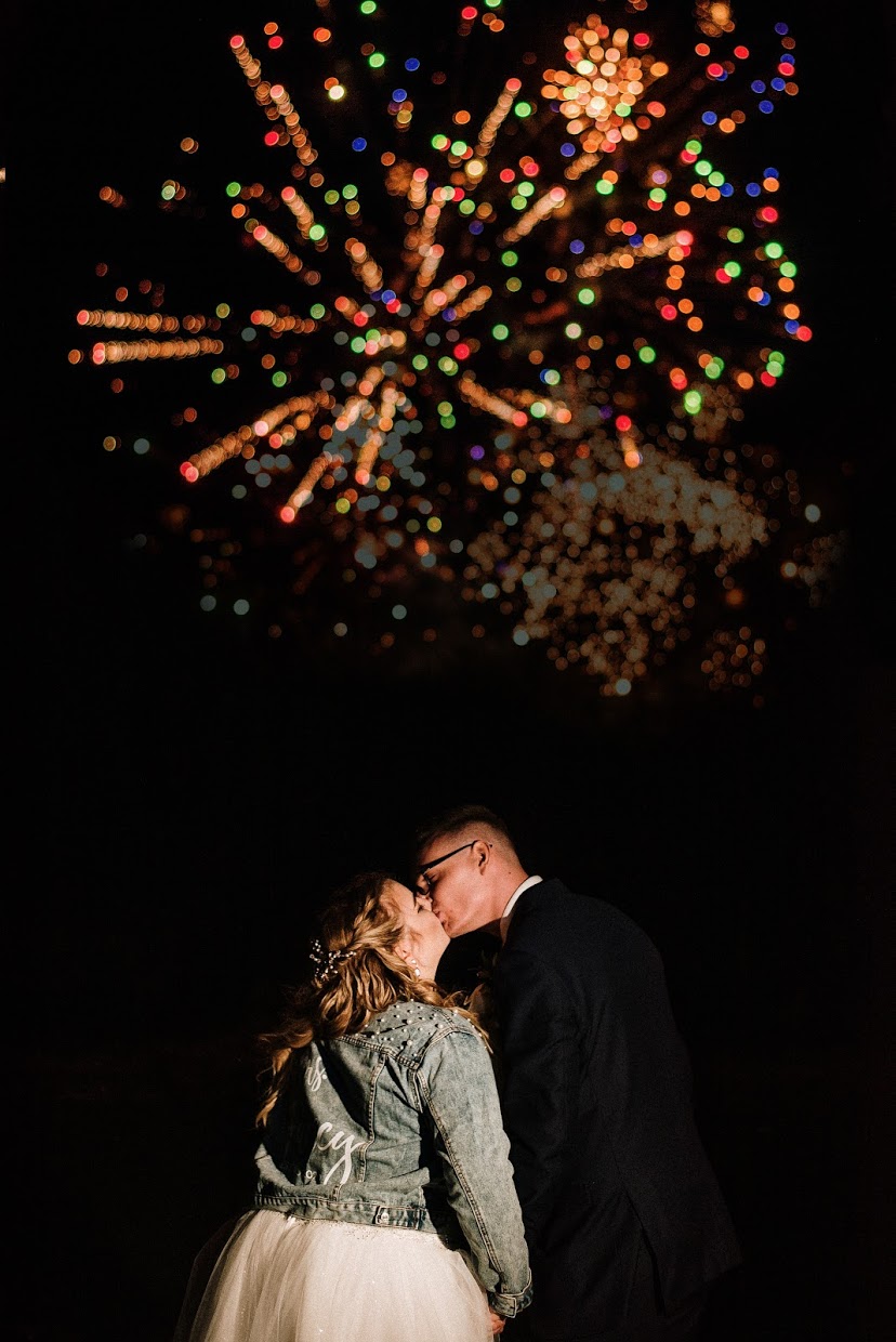 Firework Kiss on wedding day